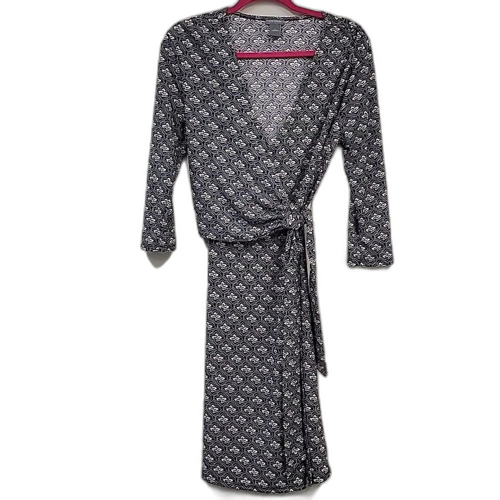 Ann Taylor Wrap Midi Dress Black White Size 8 Workwear